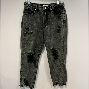 Black acid wash distressed denim jeans